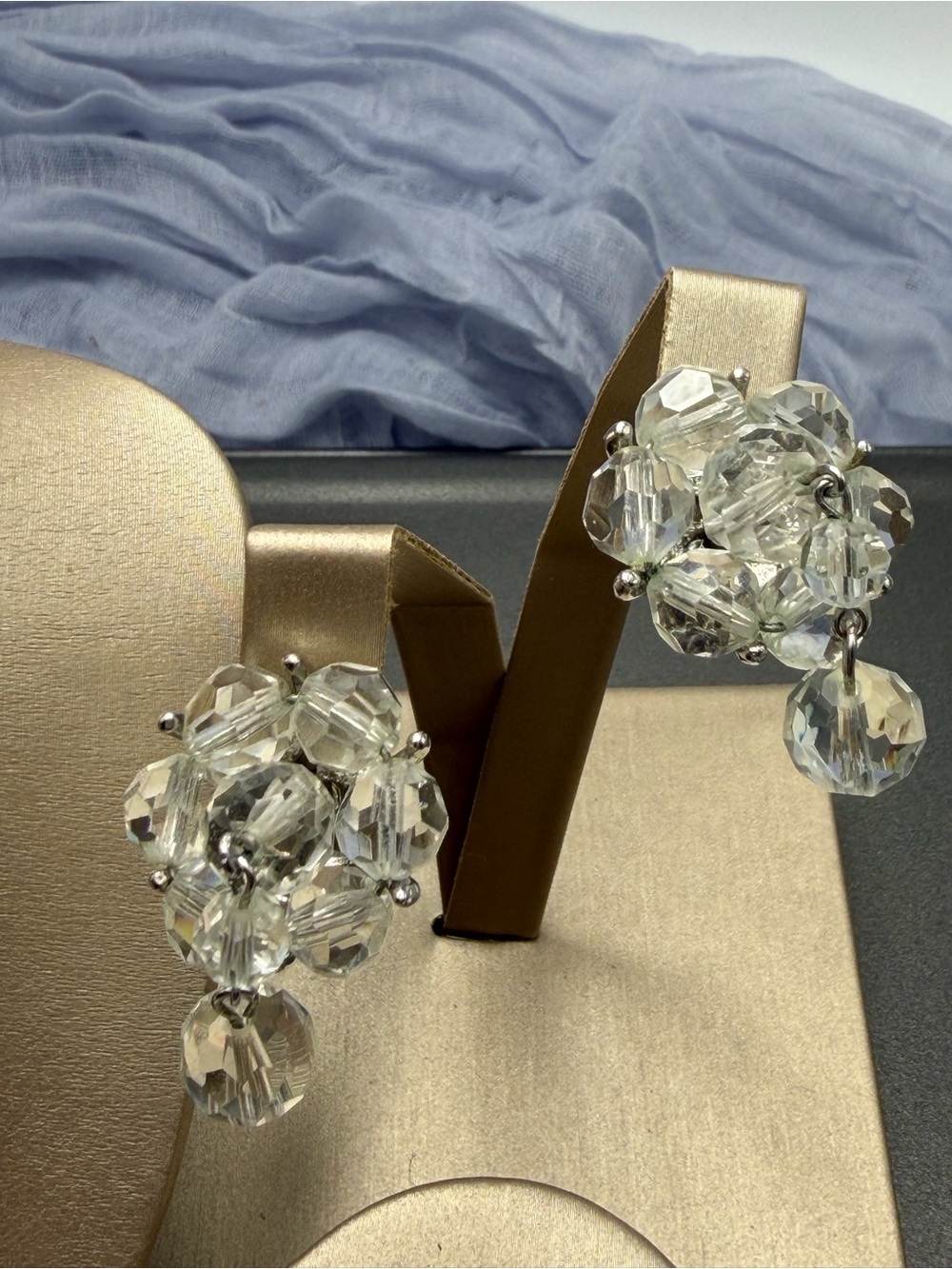 Vintage Clear Crystal Cluster Drop Earrings Kramer